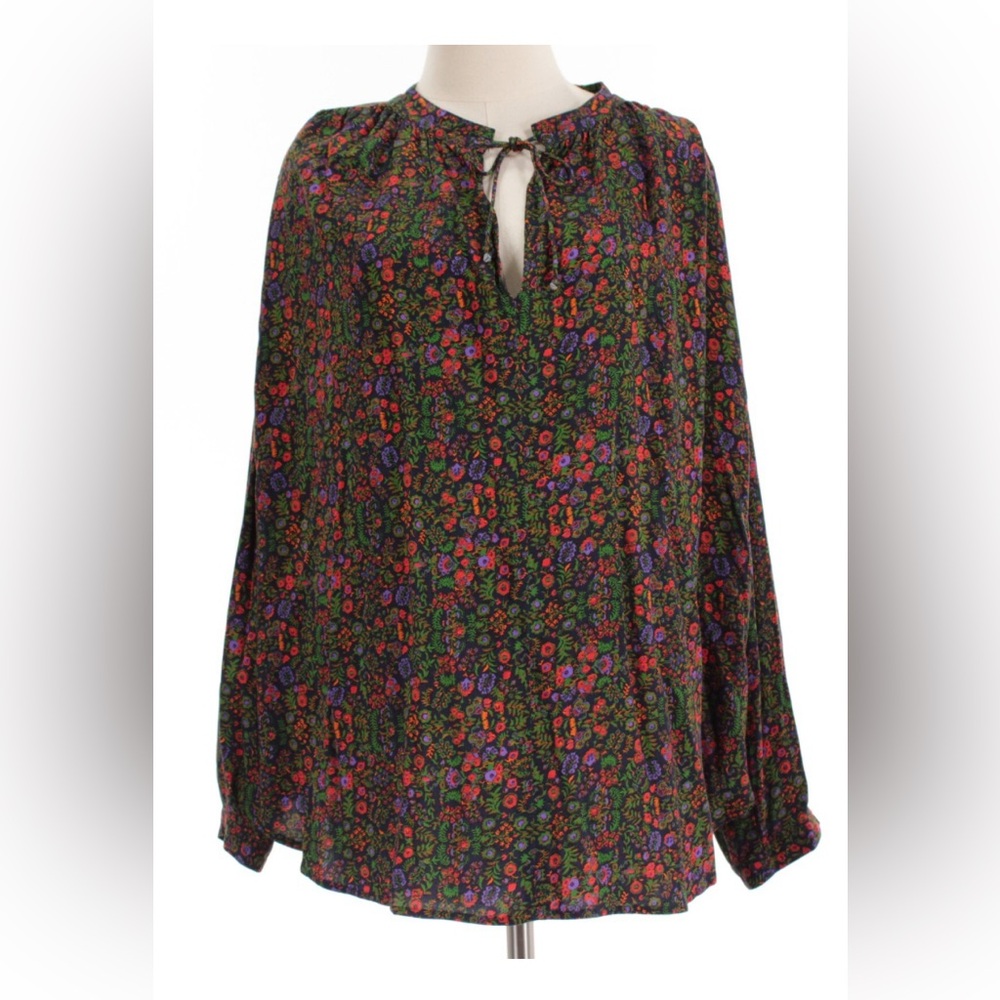 Xirena Ameli Floral Printed Long Sleeve Top Size Large in Navy/Multicolor